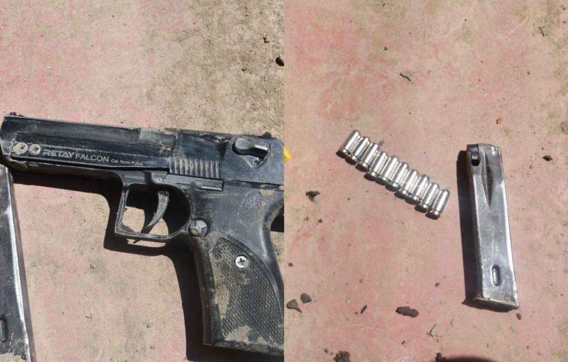 Collage photo of a firearm and magazine recovered by police officers.